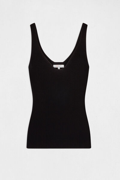 Top punto con escote en V negro mujer