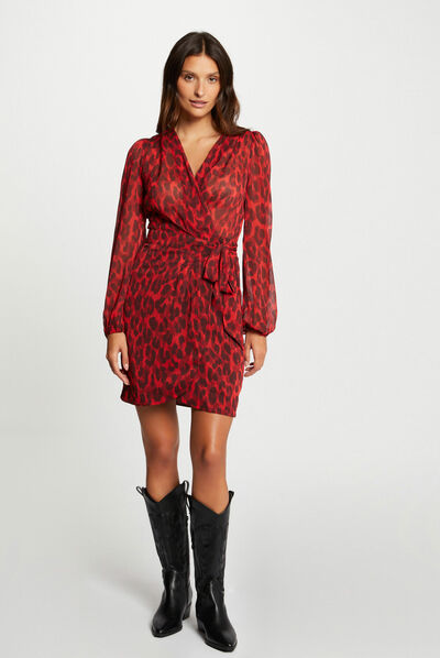 Vestido cruzado estampado de leopardo multico mujer