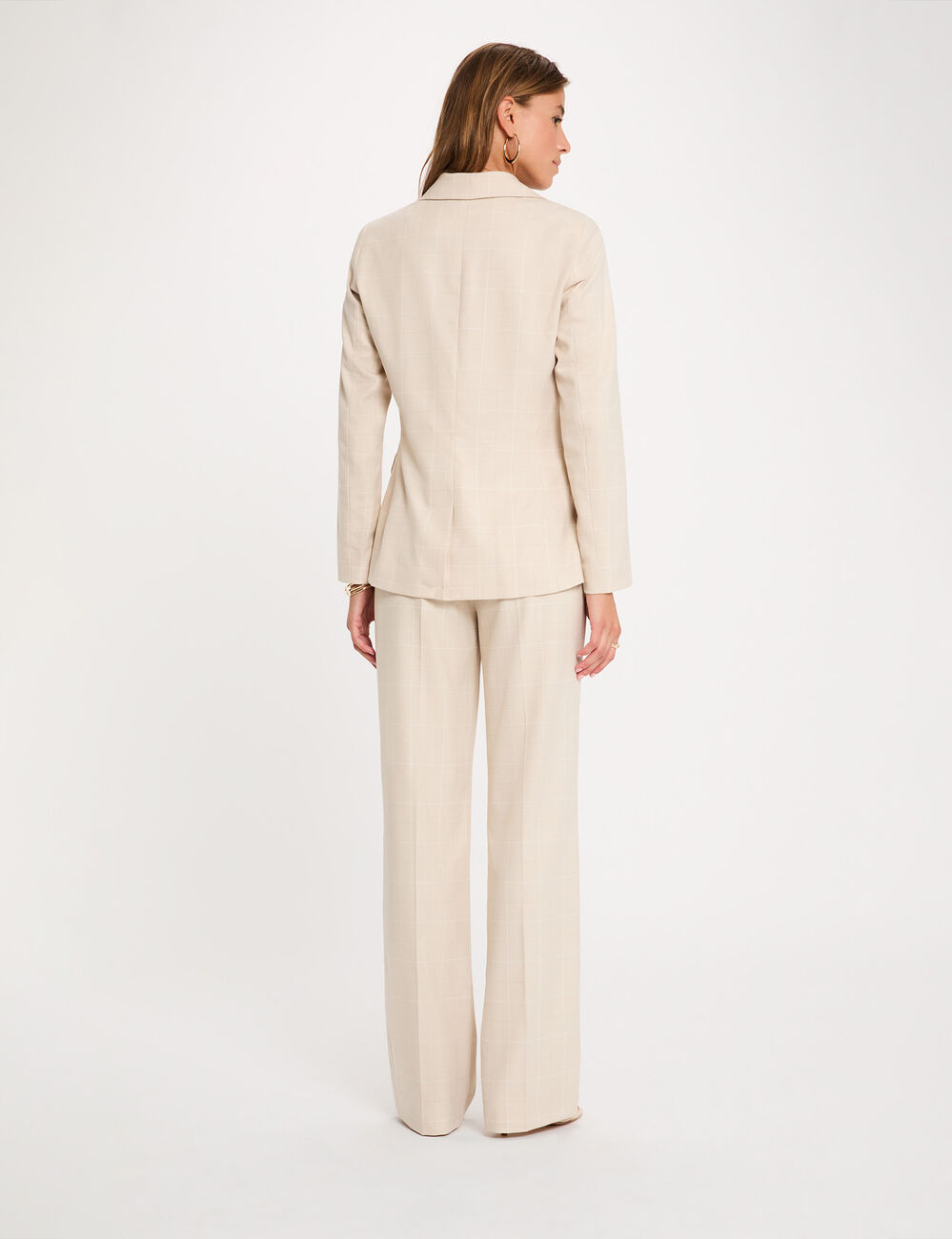 Pantal&oacute;n recto de tiro alto beige mujer