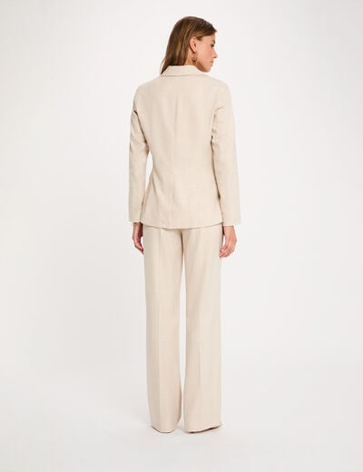 Pantal&oacute;n recto de tiro alto beige mujer