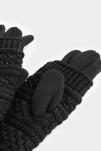 Guantes de punto con strass negro mujer