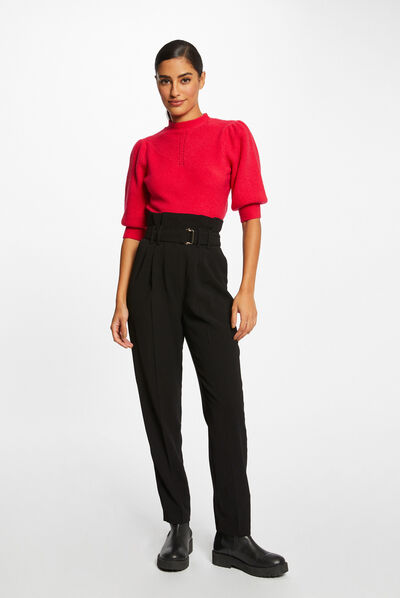 Pantalón paperbag con cinturón negro mujer