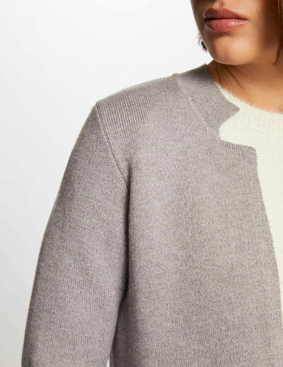 C&aacute;rdigan recto cuello con muescas gris claro mujer