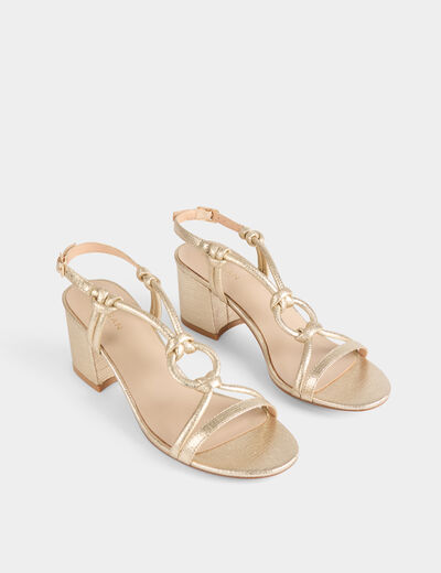 Sandalias de tacón y anillas amarillo oro mujer