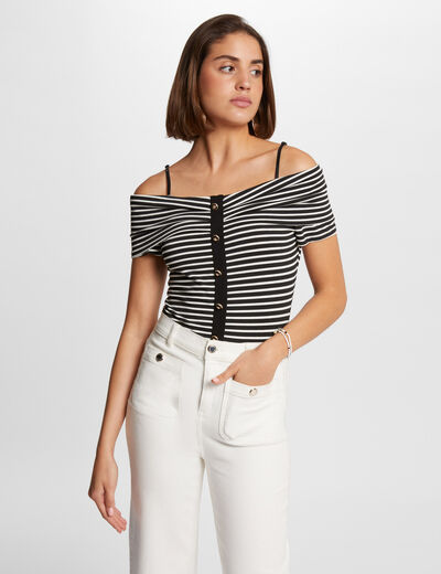 Camiseta manga corta rayas marfil mujer