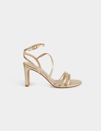 Sandalias de tacón amarillo oro mujer
