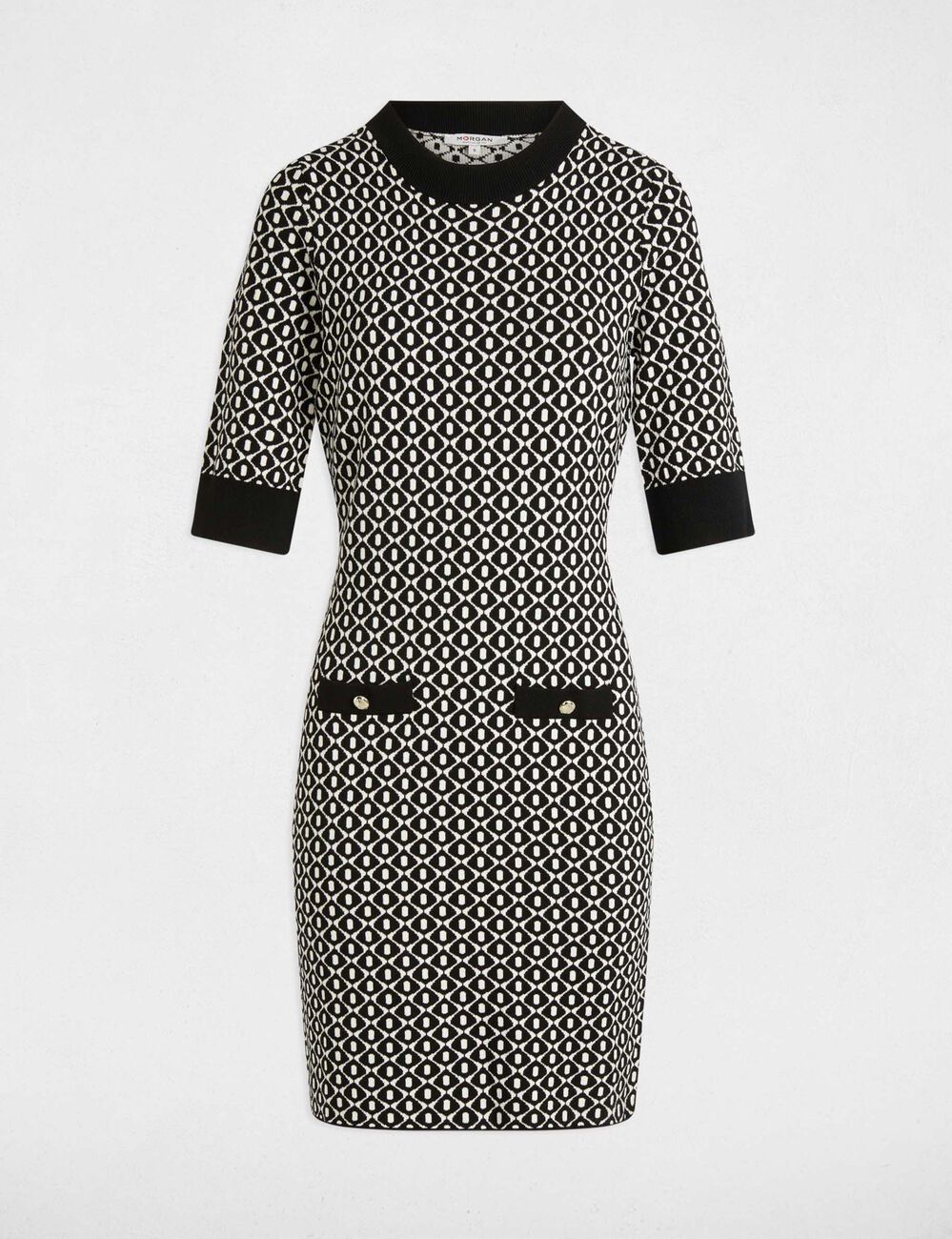 Vestido punto ajustado negro mujer