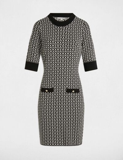 Vestido punto ajustado negro mujer
