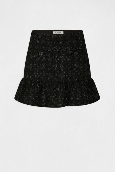Falda evasé con volantes negro mujer