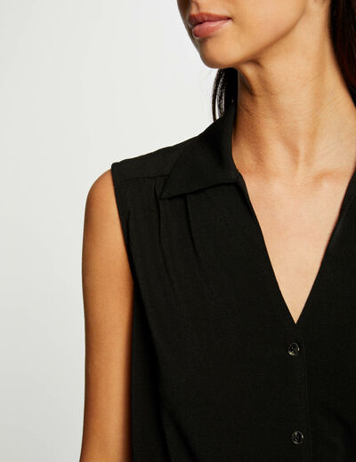 Blusa anudada sin mangas negro mujer
