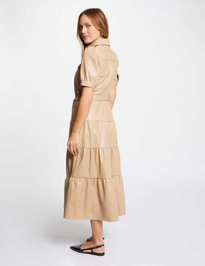 Vestido largo cuero sintético cámel mujer
