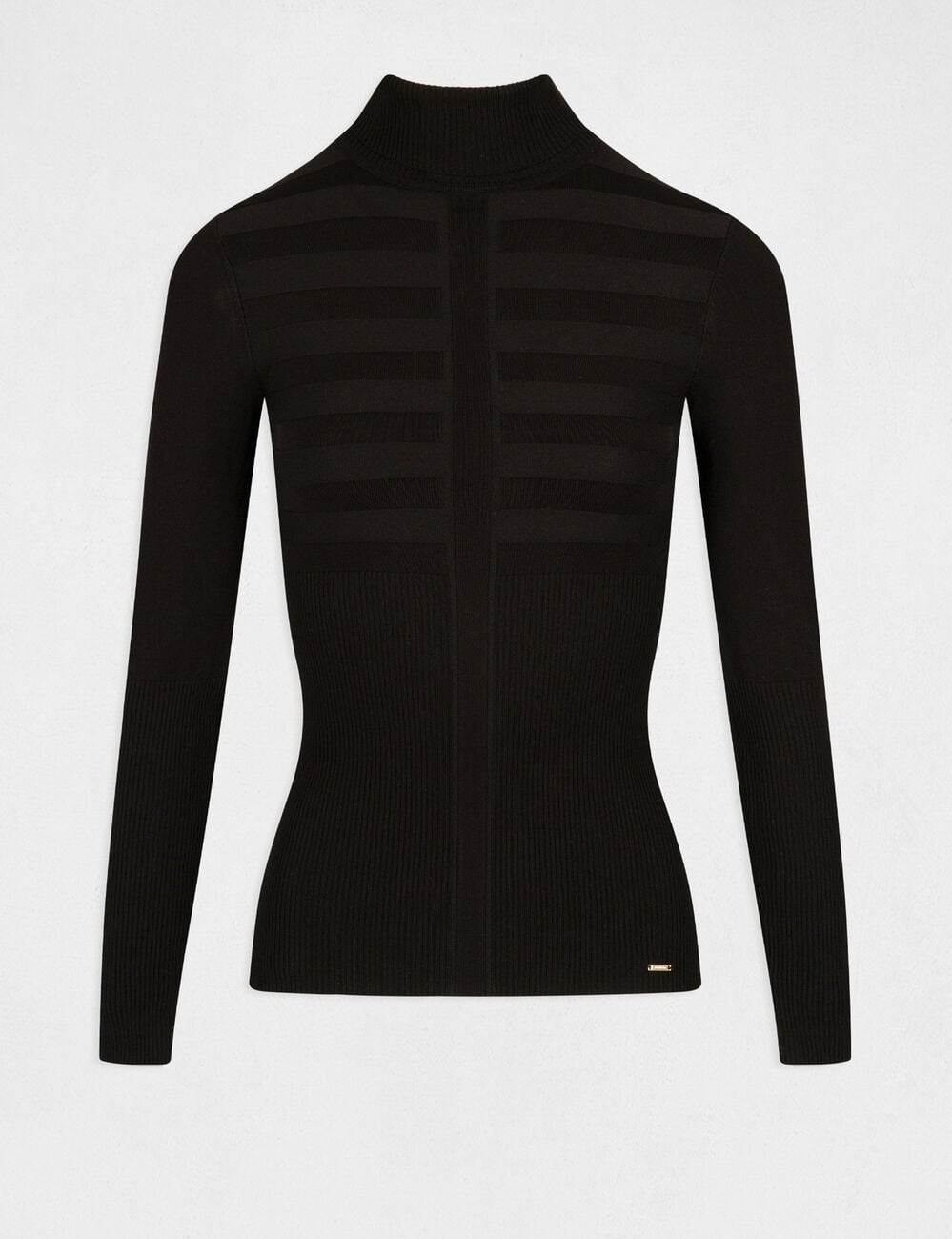 Jersey ajustado de cuello alto negro mujer