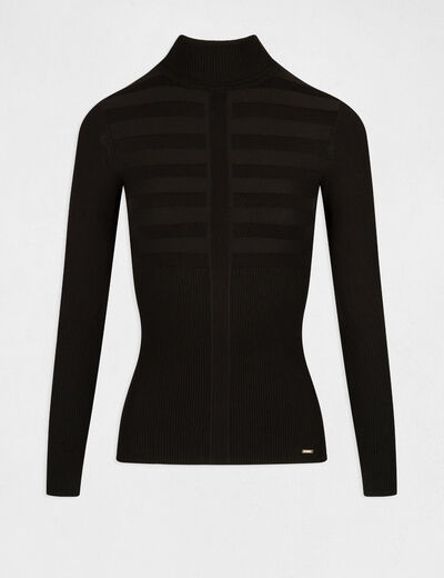Jersey ajustado de cuello alto negro mujer
