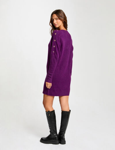 Vestido punto recto con ojales violeta mujer
