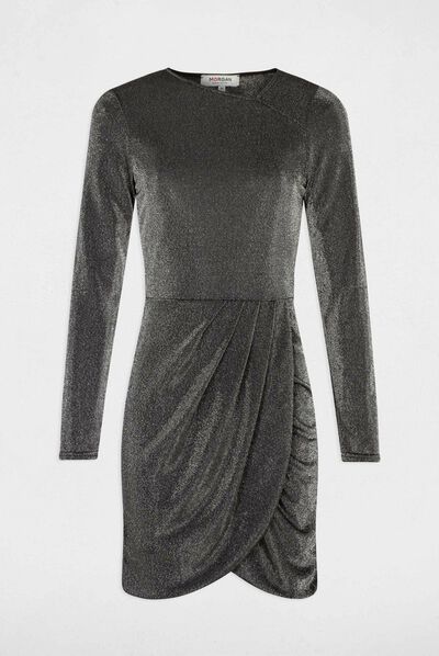 Vestido ajustado con hilos metalizados plateado mujer