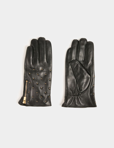 Guantes de cuero tachuelas negro mujer