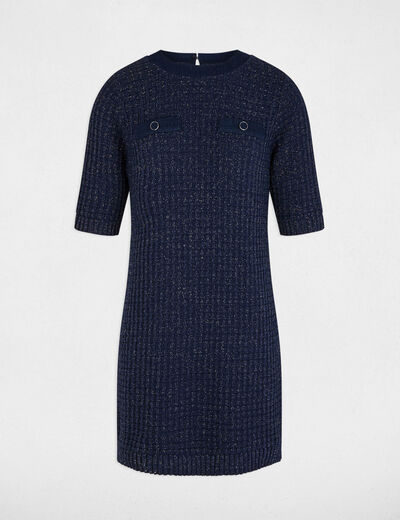 Vestido de punto con cuello redondo azul marino mujer
