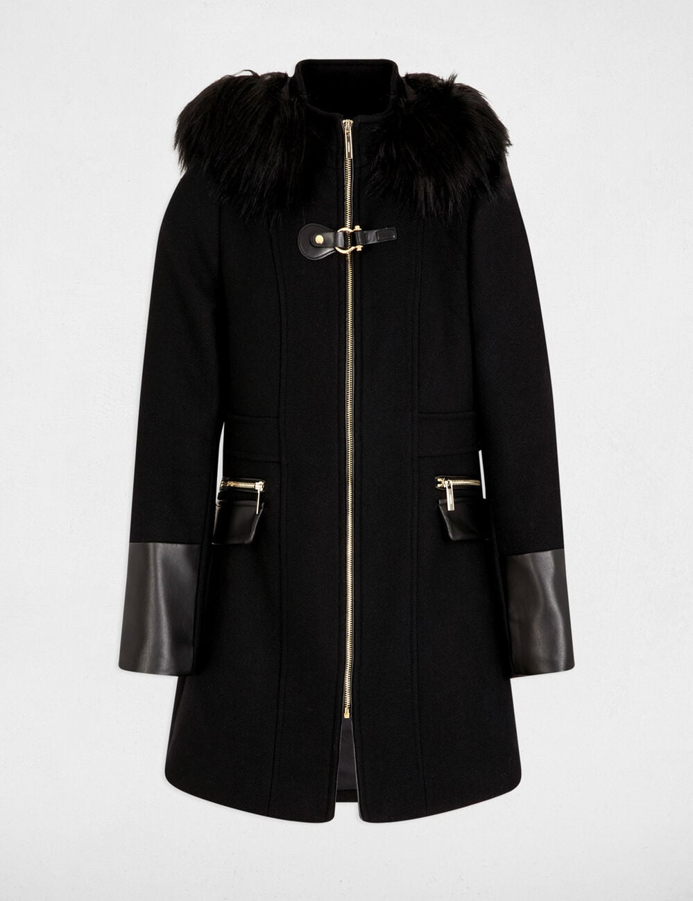 Abrigo de bucle con cuello alto negro mujer