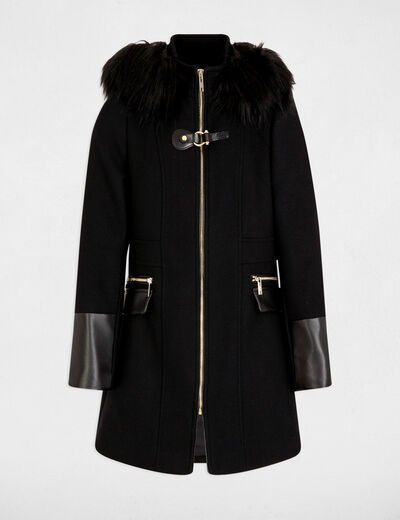 Abrigo de bucle con cuello alto negro mujer