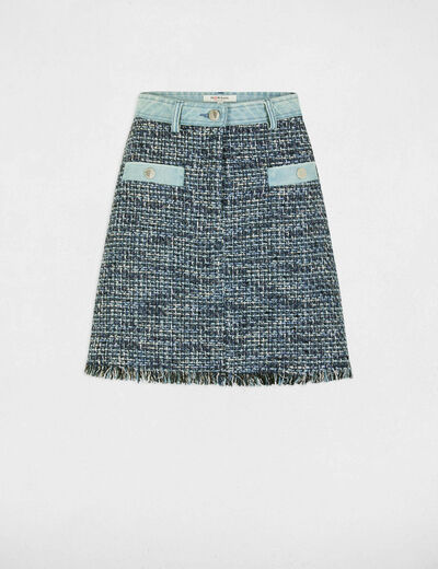 Falda corta de tweed multicolor mujer