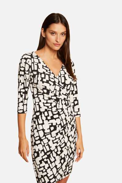 Vestido ajustado drapeado estampado crudo mujer