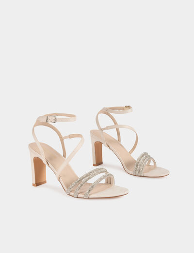Sandalias con pedrer&iacute;a beige mujer