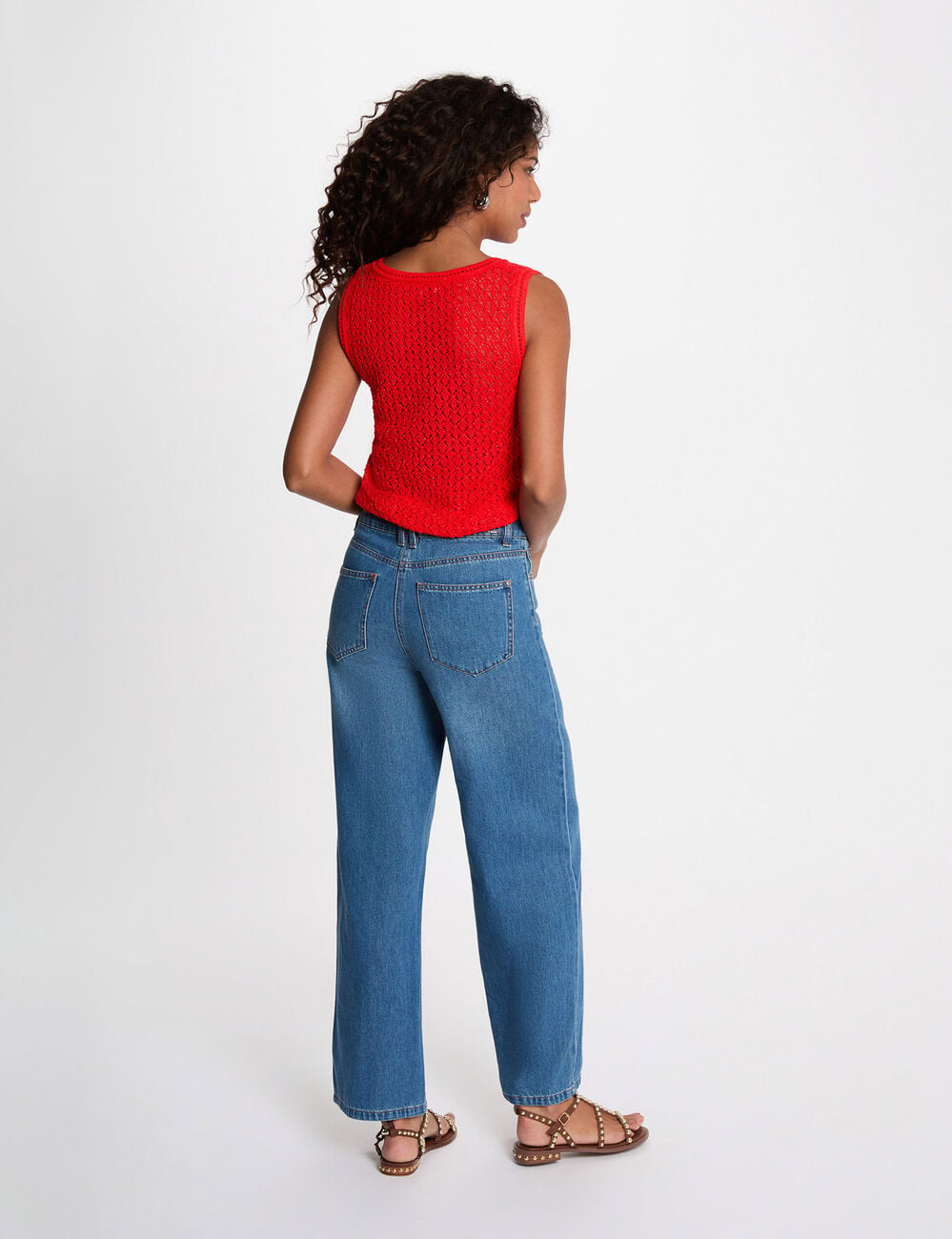 Top de crochet con cuello en v rojo vivo mujer