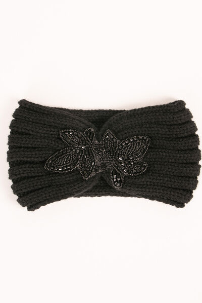 Diadema con detalle de perlas negro mujer