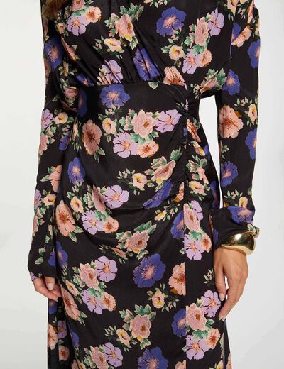 Vestido largo satinado multicolor mujer