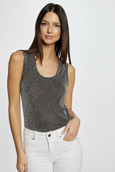 Top tirantes anchos con cuello redondo plateado mujer