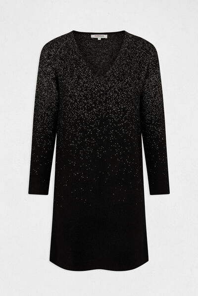 Vestido de punto recto hilos metalizados negro mujer