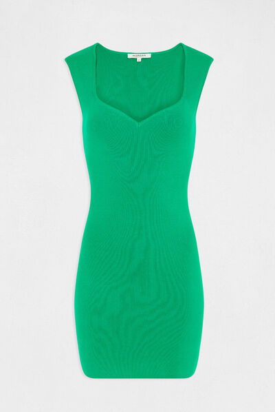Vestido de punto ajustado escote corazón verde mujer