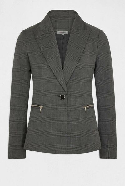 Chaqueta entallada estampado de cuadros gris anthracite mujer