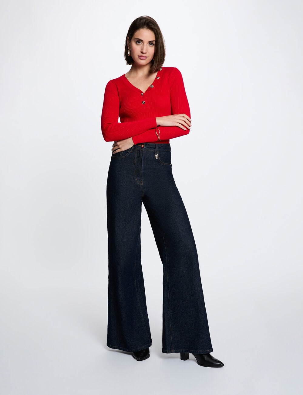 Jersey cuello v fantas&iacute;a rojo mujer