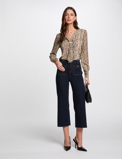 Pantalón pernera ancha denim crudo mujer