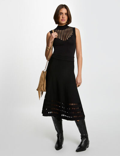 Vestido punto largo ajustado negro mujer
