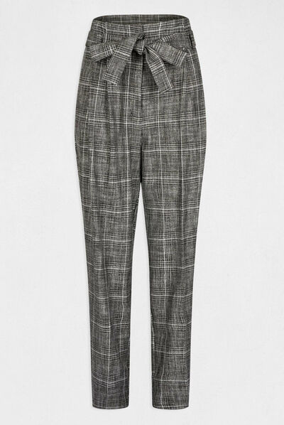 Pantalón city paperbag de cuadros gris moyen mujer