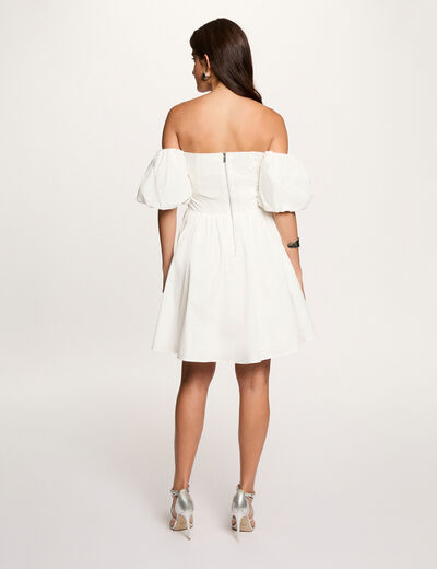 Vestido corto con mangas abullonadas blanco mujer