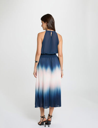 Vestido largo plisado multicolor mujer