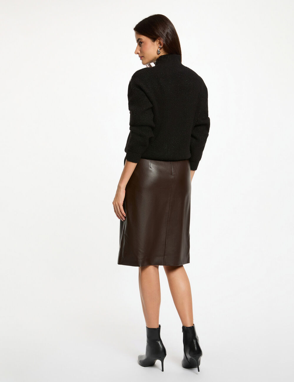 Falda ajustada cuero sint&eacute;tico marr&oacute;n oscuro mujer