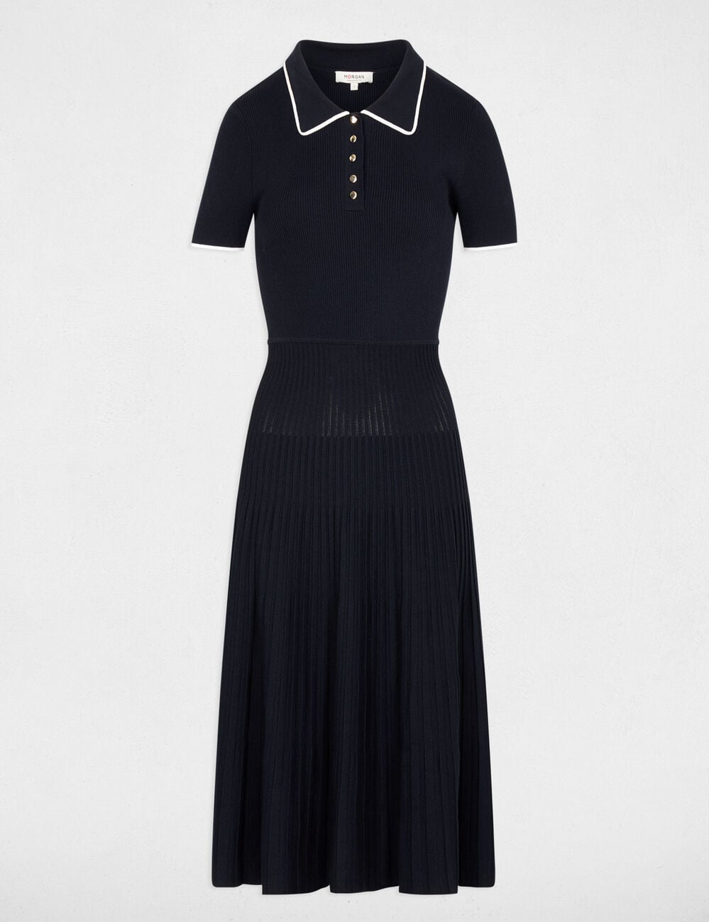 Vestido de punto con cuello vuelto azul marino mujer