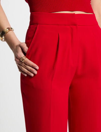 Pantalón pernera ancha pinzas rojo mujer