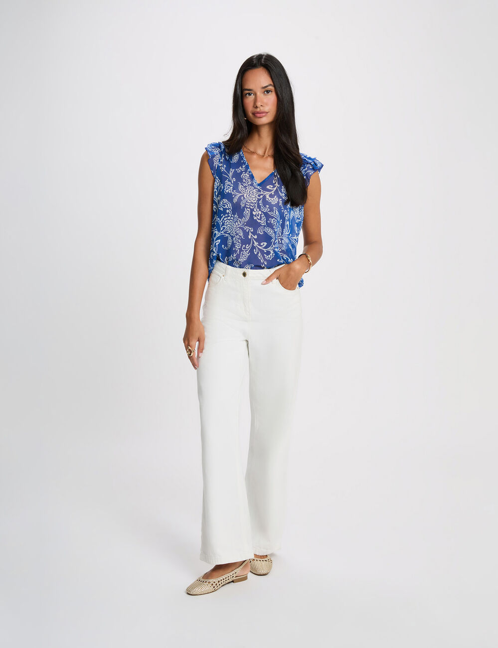 Blusa de gasa sin mangas multicolor mujer