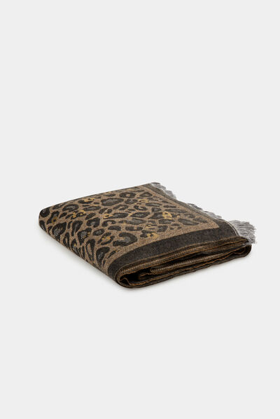 Bufanda con estampado de leopardo negro mujer