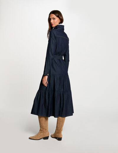 Vestido largo recto vaquero denim crudo mujer