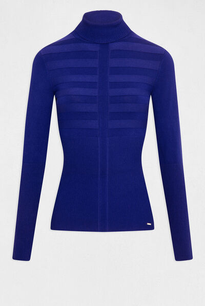 Jersey manga larga cuello de tortuga azul medio mujer