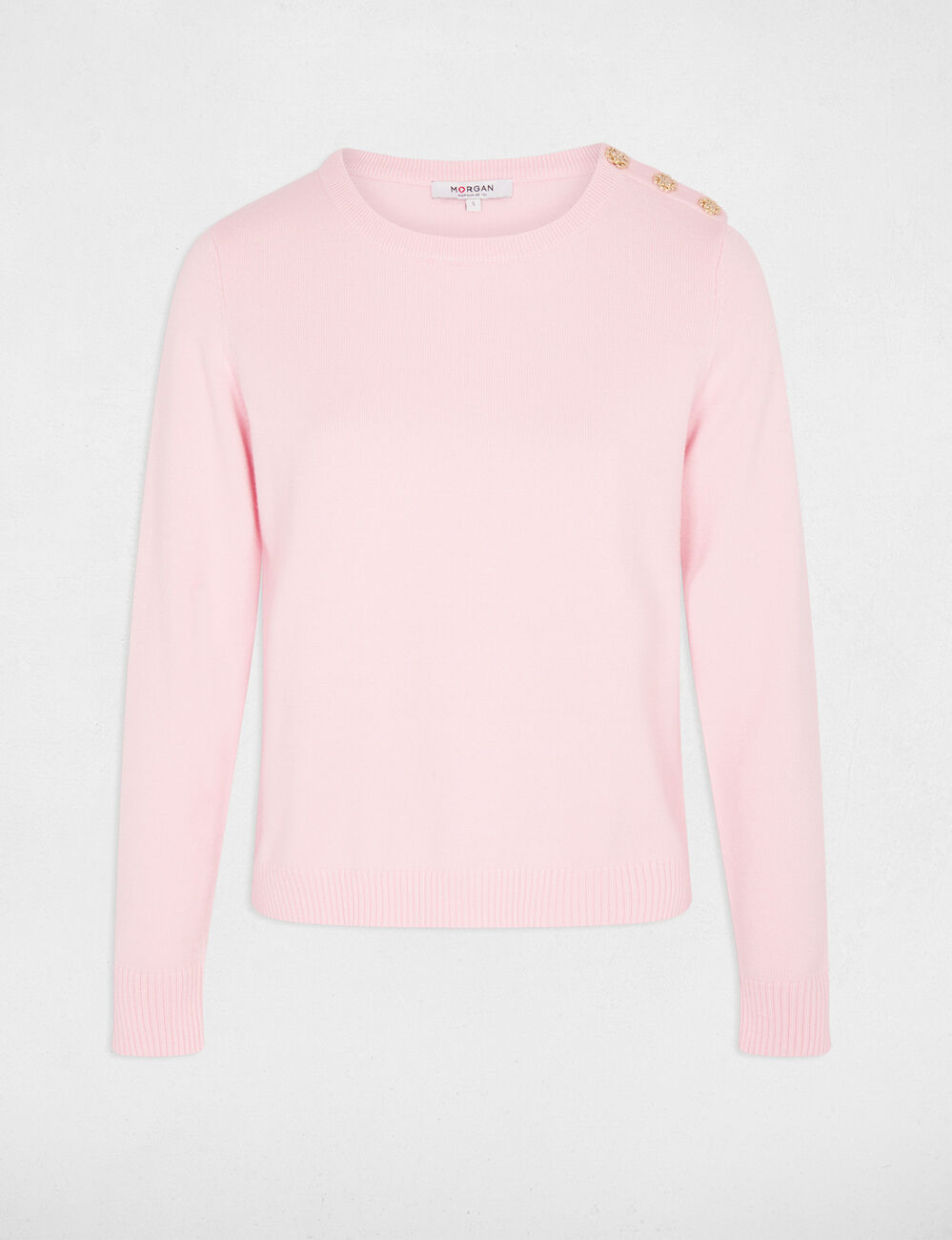 Jersey cuello redondo con botones rosa claro mujer