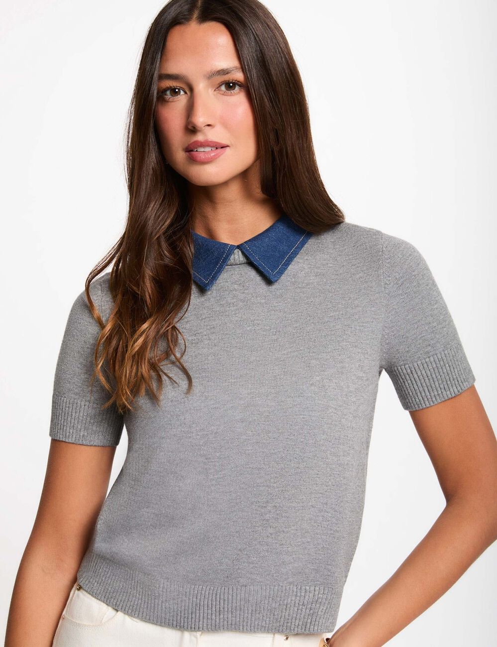 Jersey con cuello vuelto gris claro mujer