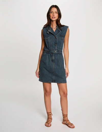 Vestido de vaquero corto recto denim stone mujer