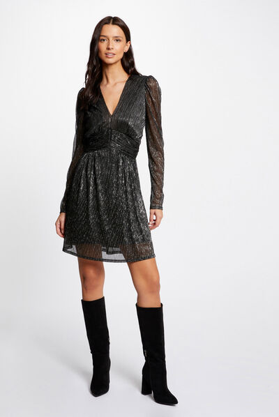Vestido entallado con hilos metalizados plateado mujer